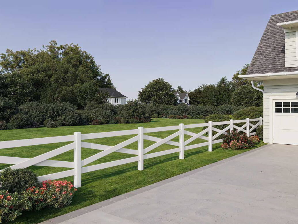 Photo of a crossbuck vinyl fence from a St. Louis Missouri fence company